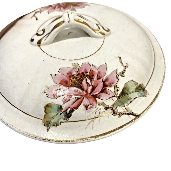 Vintage Porcelain Vanity Jar 3-part Soap Dish Dresser Box Victorian Handpainted - Picture 7 of 9
